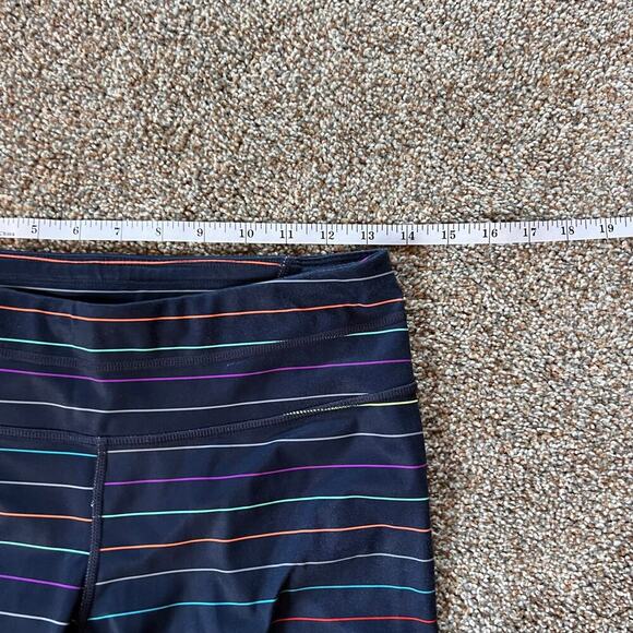 Athleta Multi Stripe Sonar Rainbow Navy Capri Crop Leggings. Size Small - Picture 3 of 7